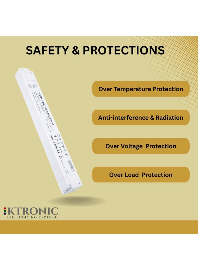 KTRONIC 200W 24V LED Driver – Ultra Slim LED Driver, 110-277VAC to 24V DC 8.3A Max. - Image 3